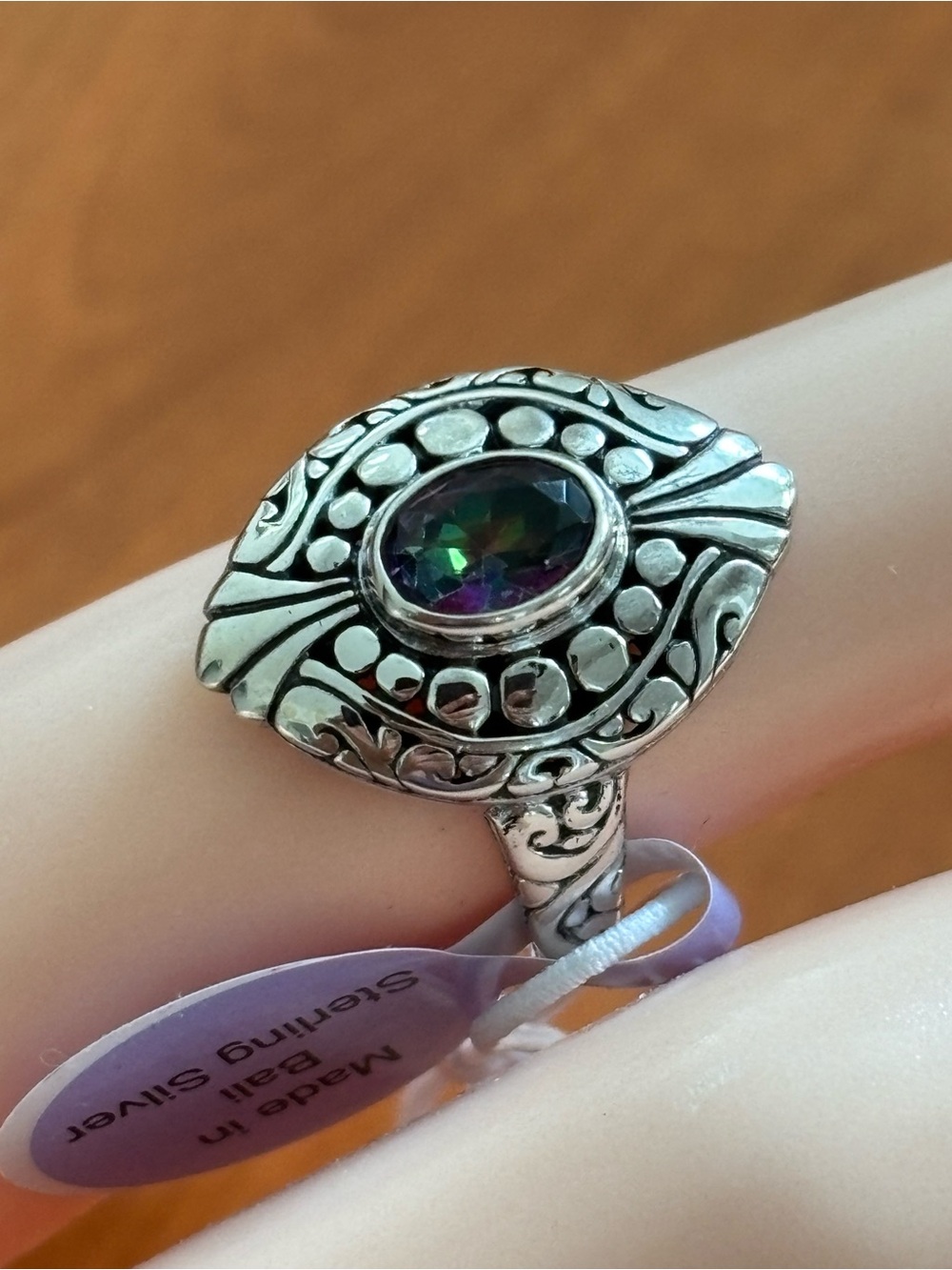 Annika Witt signed "ATI" 925 Mystic Quartz Sterling Silver filigree Ring Size 6